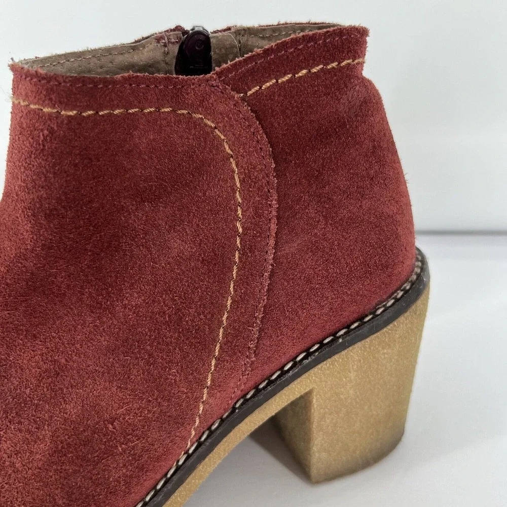 Yokono Ankle‎ Booties Size 37 US 6.5-7 Red Leather Boots Side Zip Made In Spain